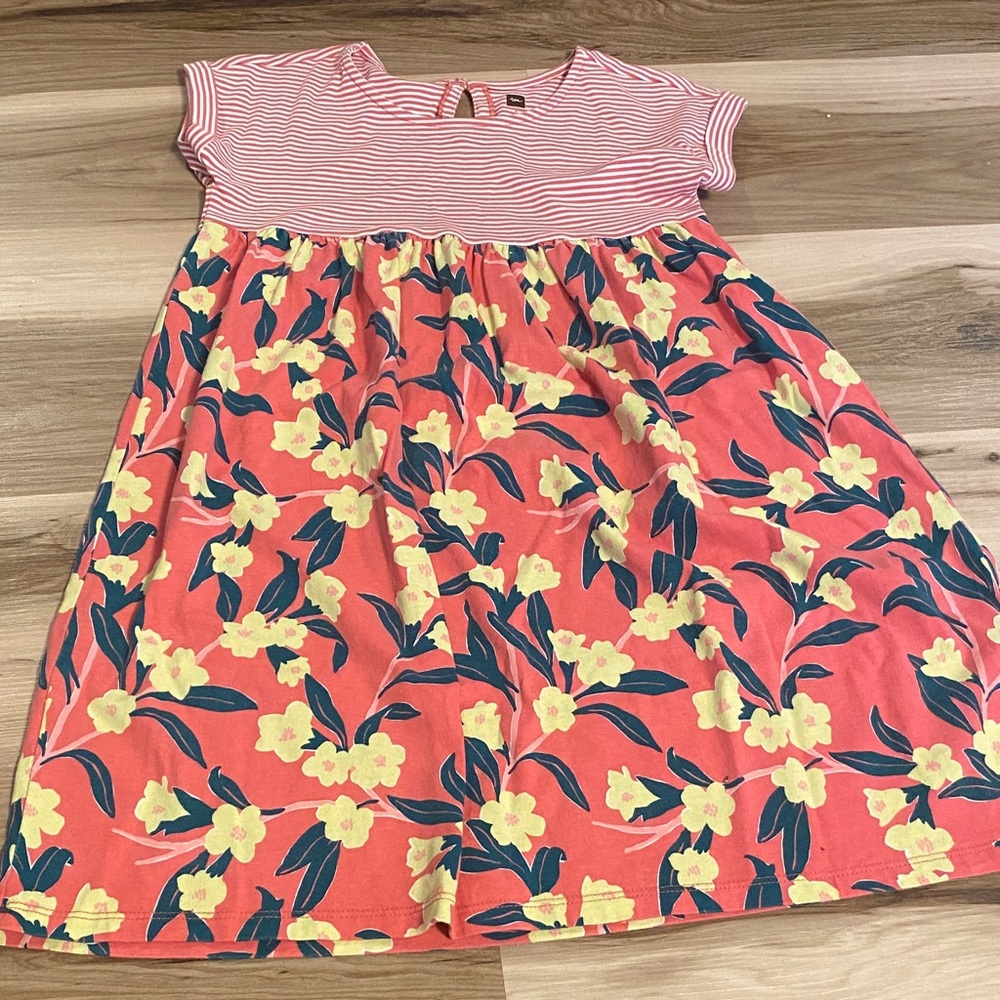 Tea Collection Coral and Yellow Floral Dress